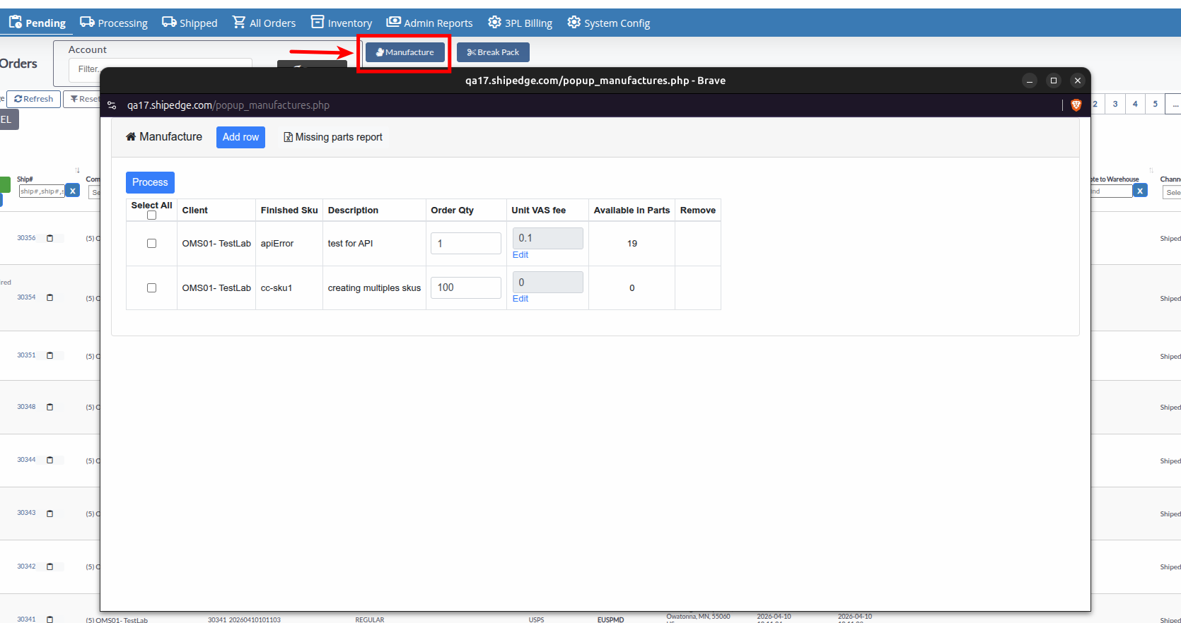 Manufacturing warehouse flow overview