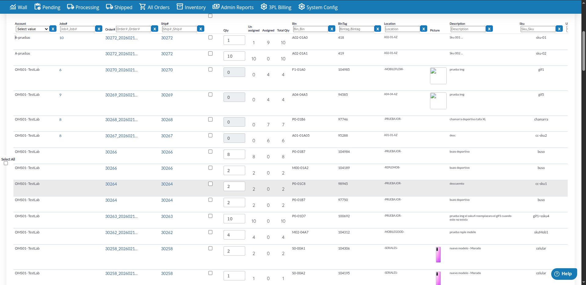 Product Table Columns