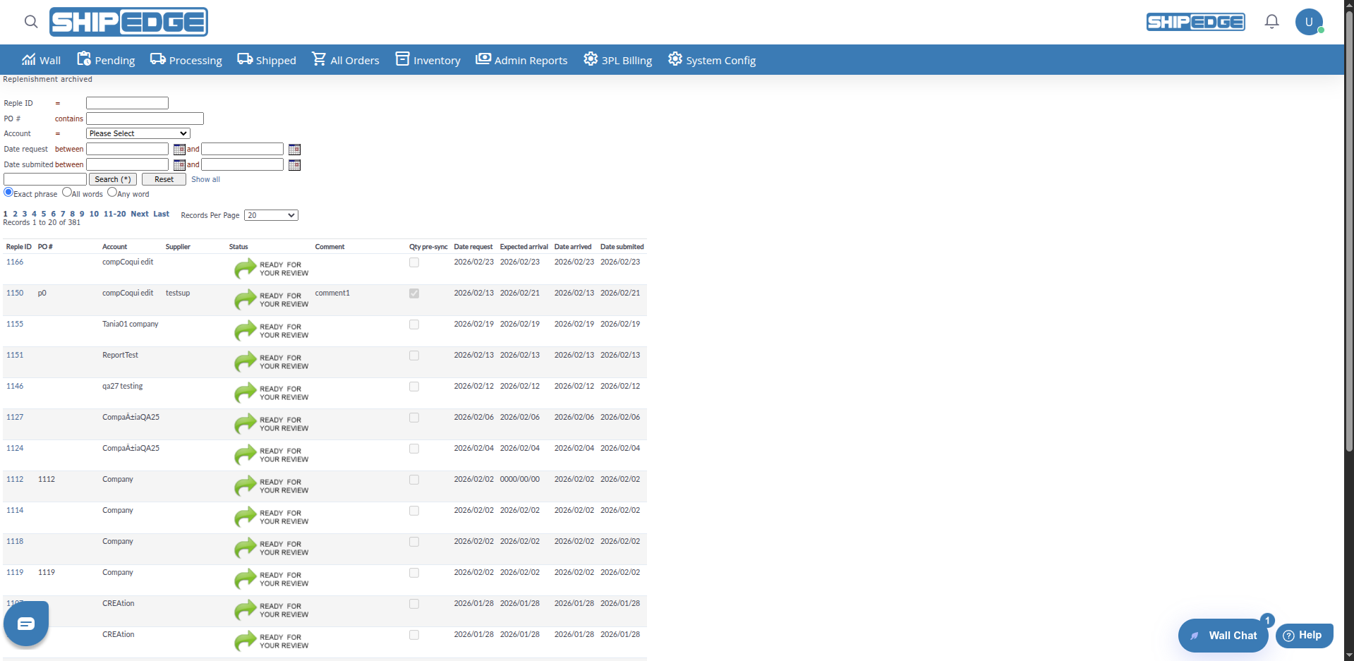 Archived Replenishments