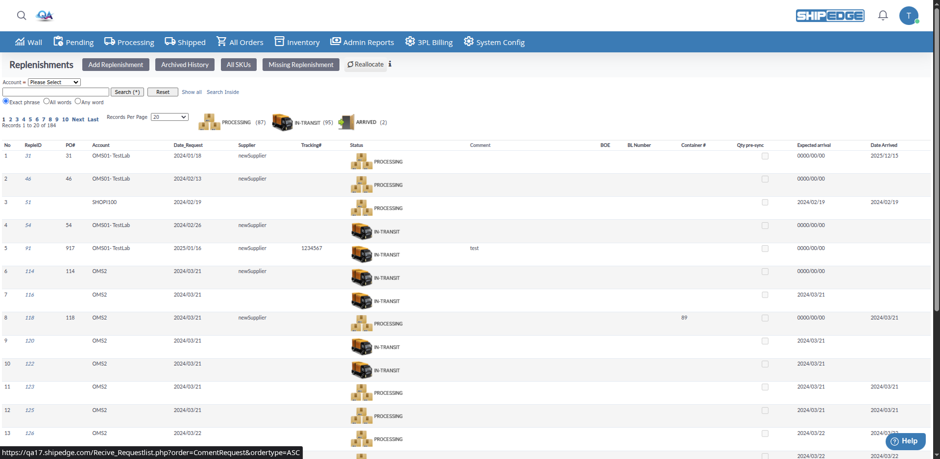 Replenishments Overview
